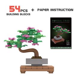 MOC MINI Bonsai Tree Green Bush Flower Grass Plant Model Ornament Building Blocks Bricks DIY Assembly Educational Toy For Gift Q0823
