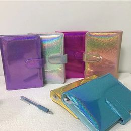 A6 Giltter Notepad Binder PU Leather Rainbow Notebook Cover 6-hole Circular Ring Book Protective Shell Waterproof Journal Outer Casing