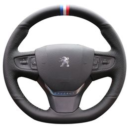 For Peugeot 408 DIY hand-stitched leather steering wheel cover interior modification car Accessories