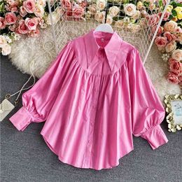 Spring Autumn Product Korean Version Loose Solid Colour Shirt Female Lapel Lantern Sleeve Single Breasted C150 210507