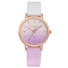 Quartz watch with leather strap for women ultra thin casual fashion wristwatch lgradient Colour