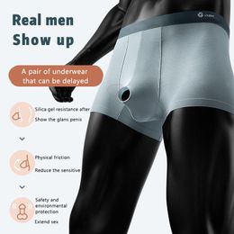 hole boxers UK - Underpants Reduce Sensitivity Underwear Men Boxer Men's Panties With Penis Hole Big Slip Pouch Breath Cuecas Prolong Sex Time