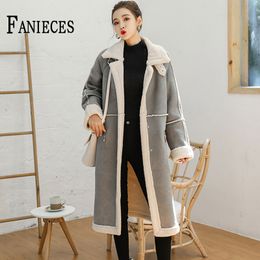 Autumn Winter Leather Jacket Coat Women Mid-length Thicken Fur Collar Cashmere Coats Loose Wool 210520