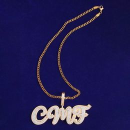 Custom Name Double Colour Cursive Letters Pendants Men's Cubic Zircon Hip Hop 5A Stone Rock Jewellery