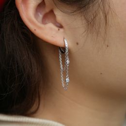 925 sterling silvler tassel earring elegance girlfriend gift fine silver jewelry double drop chain cz ear wire