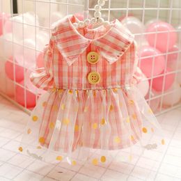 Dog Apparel Princess Dresses For Dogs Spring And Summer Cool Fashion Clothes Lace Decor Button Pink Plaid Skirt Luxury Pet