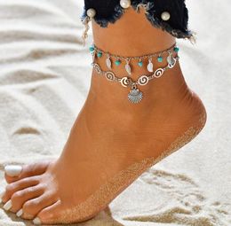 Vintage Silver Colour Surf Anklets For Women Bohemian Beads Leaves Shell Anklet Fashion Summer Jewellery