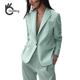 OneBling Za Women 2 Piece Set Traf Suit Blazer Trousers Elegant Fashion Chic Lady Urban Outfits Jacket Pant Single Button 211019