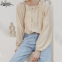 Early Spring Round-necked Women's Shirt Retro Cotton Lantern Sleeve Fashion Blouse Women Blusas Mujer 13029 210427