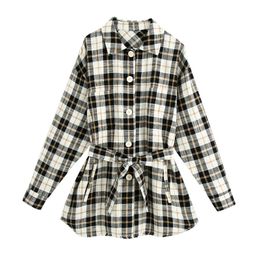BLSQR Plaid With Belt Jacket For Women Autumn Clothes Casual Single Breasted Tweed Jackets Femme Veste 210430