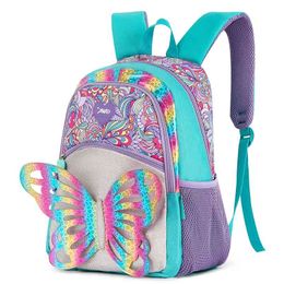 Sacos de escola para meninas mochilas crianças 3d bonito borboleta de fadas reversível bookbag 210809
