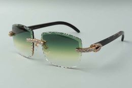 2021 unique designers sunglasses 3524023 XL diamond cuts lens natural black textrued OX horns temples glasses, size: 58-18-140mm