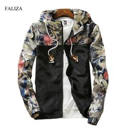 Faliza New Primavera Floral Bomber Jaqueta Homens Hip Hop Flores Projetos Slim Fit Piloto Bombardeiro Casaco Casaco Homens Com Capuz 5xl JK-I X0621