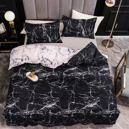 Black and White Colour Bed Linens Marble Reactive Printed Duvet Cover Set for Home housse de couette Bedding Set Queen Bedclothes 210319