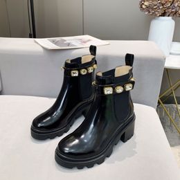 Kadın Tıknaz Topuk Çalışma Takım Ayakkabı Moda Batı Kristal Çizmeler Kış Kar Ayak Bileği Martin Boot Ile Rhinestone