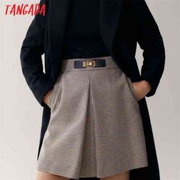 Tangada autumn winter women plaid pattern thick skirts belt decorate zipper female mini skirt 4C51 210721
