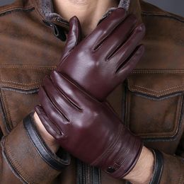 Fingerless Gloves Mens Genuine Leather Winter Thermal Thickening Warm Sheepskin Velvet Outdoor Glove Fashion Driving Men ML016