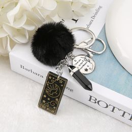 Tarot Card Keyring Moon With Quartz Puffer Ball Resin Keychain For Men Women Trinket Car Key Ring Jewellery