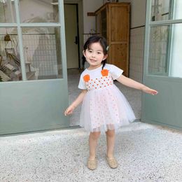 Summer cute girls little ear dot mesh princess dress 1-6 years kids patchwork casual dresses 210508