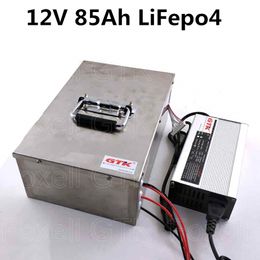 12V 85Ah 80Ah LiFepo4 battery pack rechargeable for solar energy storage UPS power supply RV caravans autocaravanas+10A charger