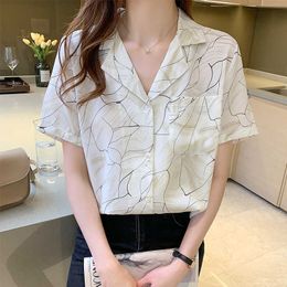 Summer Korean Fashion Chiffon Woman Shirts Office Lady Button Up Shirt Plus Size XXL for Teenage Girls 210531