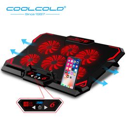 laptop stand cooler NZ - COOLCOLD Gaming Cooler Notebook Cooling Pad 6 Silent Red Blue LED Fans Powerful Air Flow Portable Adjustable Laptop Stand