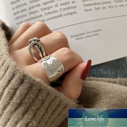 925 Sterling Silver Trendy Width Surface Knot Winding Thai Silver Colour Ring Vintage Open Finger Ring For Women Jewellery S-R740