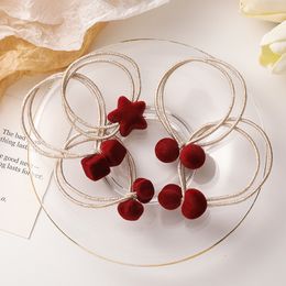 20PCS double Golden cords elastic hair ties with Red Velvet heart balls star beads hairbands cube charms ponytail rope