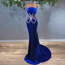 Women's Evening Dress Mermaid Royal Blue Beads Prom Party Dress Abiye Elbiseleri Vestido De Fiesta De Boda