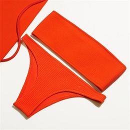 S-XL Sexy Bandeau Bikini Women Swimwear Female Swimsuit Two-pieces set Pleated Bather Bathing Suit Swim Wear 210621