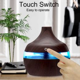 Household Air Humidifier Essential Aroma Oil Diffuser Ultrasonic Wood Grain USB Mini Mist Maker With Intelligent Touch Screen 210709