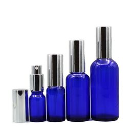 10ml,15ml,20ml,30ml,50ml,100ml Empty Glass Spray Bottle,Blue perfume bottles Silver Sprayer Atomizer Cosmetic Vials