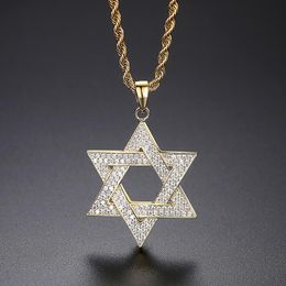 Pendant Necklaces Style European And American Classic Star Of David Necklace Full Zircon Inlaid Men's Casual Punk Jewellery