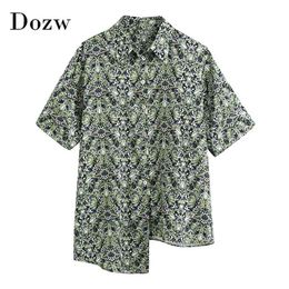 Boho Styles Floral Print Blouse Women Asymmetrical Shirt Tunic Female Batwing Short Sleeve Loose Ladies Tops Haut Femme 210515