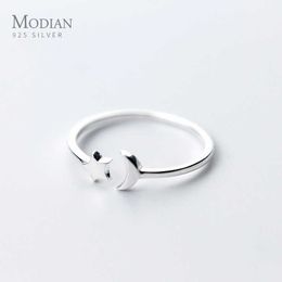 Minimalist Star Moon Open Adjustable Finger Ring for Women 925 Sterling Silver Simple Fashion Fine Jewellery Gift 210707
