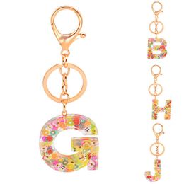 Keychains Women English Alphabet Keychain Resin Epoxy Pendant Gold Foil Acrylic Key Holder Female Bag Car Ring Jewellery Accessories