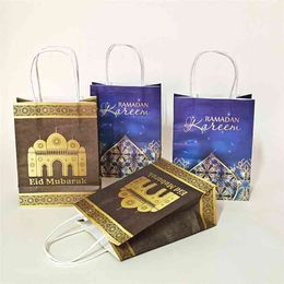 AVEBIEN 20x15x8cm Gift Bag Ramadan Kraft Paper Bag Muslim Eid Mubarak Golden Tote Bags 10/20/50pcs Commemorative Gift Packaging 210825