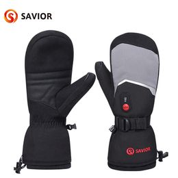 Saviour Full Finger Ski Heated Gloves Touch Screen Waterproof Windproof Battery Heating Mitten Mens Warm Winter 220106