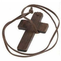 2021 New Simple Wooden Cross necklaces For women Wood Crucifix Pendant with Black Brown String Rope Long chains Fashion Jewellery in Bulk