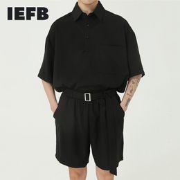 IEFB Men's Cloth Summer Personality Trend Fashion Loose Polo Collar Short Sleeve Loose Tops + Elastic Waist Shorts Suit 210524