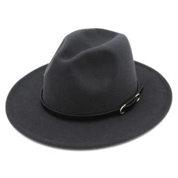 Classic Unisex Chapeu Fedora Stiff Wide Brim Panama Hat Jazz Gangster Trilby Churh Caps Brown Leather Belt