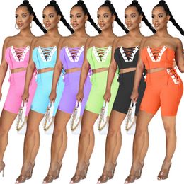 Womens tracksuits strapless bind outfits two piece set women summer clothes shorts casual sleeveless sportswear sport suit selling klw6302