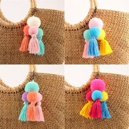 Bohemian Tassel Pendant key Chain Handmade Hair Ball Accessories Women Creative pompom Bag Keychain for Lady