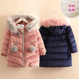 Baby Girl Winter Coat Cold 3 4 6 8 10 11 12 Years Teenager Thickening With Faux Fur Ball Hooded Down Jacket For Kids Girls 210701