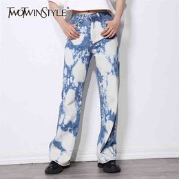 Hit Colour Vintage Denim Trousers For Women High Waist Tie Dye Straight Jeans Female Spring Fashion Clothes 210521