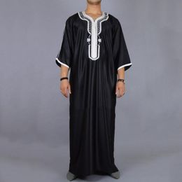 Ethnic Clothing Muslim Man Kaftan Moroccan Men Jalabiya Dubai Jubba Thobe Cotton Long Shirt Casual Youth Black Robe Arab Clothes Plus Siz