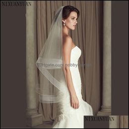 Wedding Hair Jewellery Aessories Ribbon Edge Fingertip Veil With 2" Horsehair Trim Bridal Crinoline 2 Tier Veils Drop Delivery 2021 5Kwxt