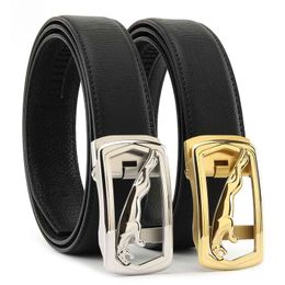 3.4 Pure Stainless Steel Button with Double-sided Cow Leather Automatic Buckle Men's Belt Brand Quality b