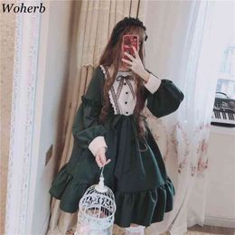 Gothic Lolita Dress Harajuku Fashion Cross Cosplay Female Japanese Kawaii Green Tulle Cute Girl Streetwear 210519