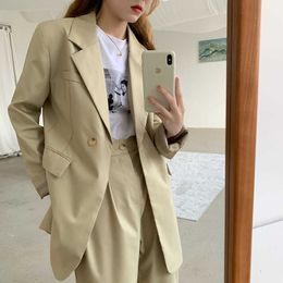 Blazer & Suits Pant Suits High Street Long Sleeve Notched Jacket High Waist Loose Wide Leg Pant Fashion Retro Matching Sets 210610